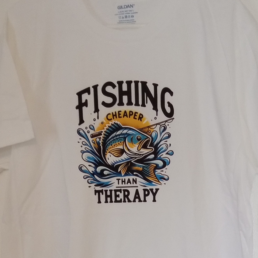 Gildan Blue Short Sleeve Tee with Fishing Graphic